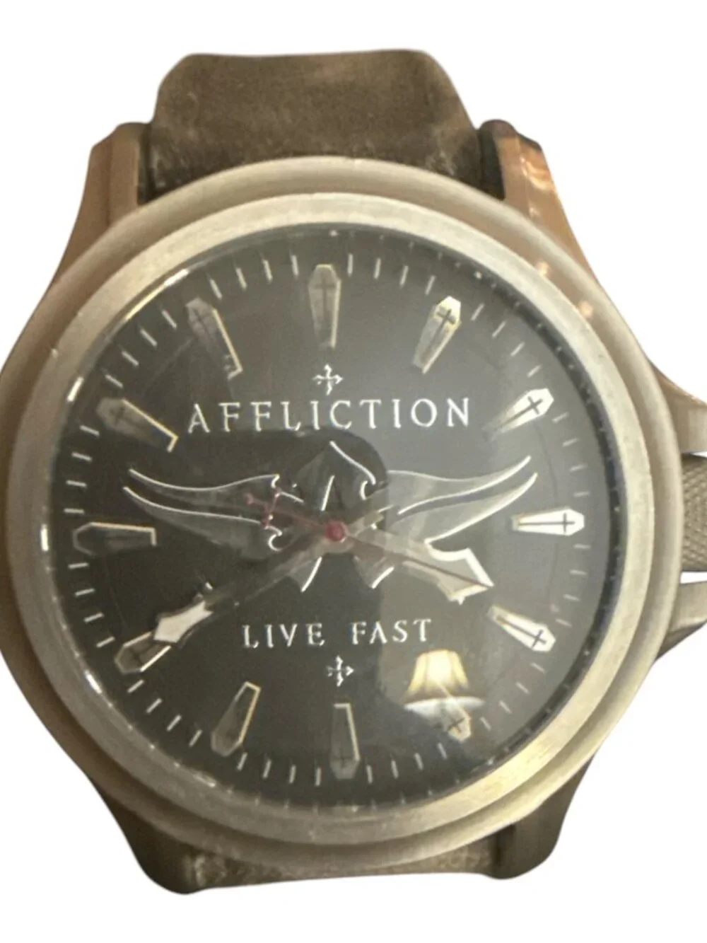 Affliction Men's Live Fast Canvas Black Dial Silver Face Watch Unisex